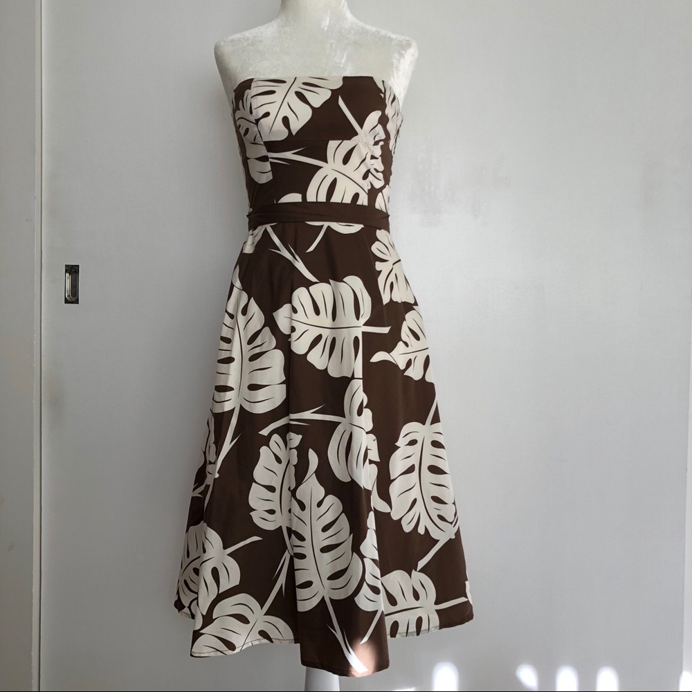 BCBG Max Azria Palm Frond Printed Strapless Dress